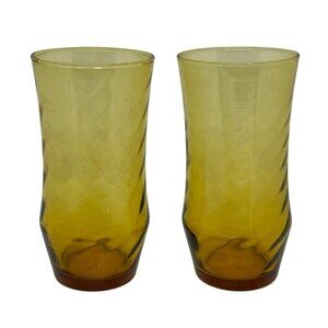 Vintage Libbey Amber Swirl Glasses, Set of 2 – 16oz Mid-Century Tumblers 3" x 6"